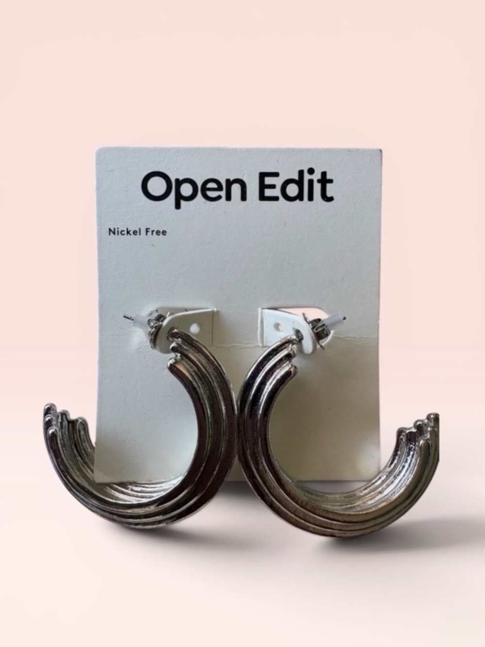 New Open Edit Large Silver Tone Hoop Earrings